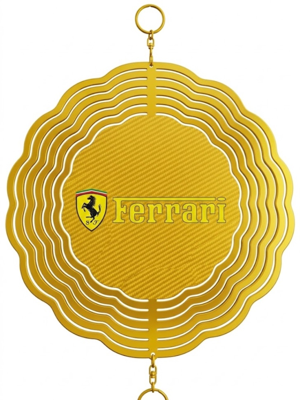 10" Ferrari Logo Kinetic Wind Spinner - Yellow Metal Hanging Yard Decor
